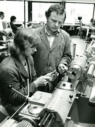 Metal department in the community workshops, 1976
