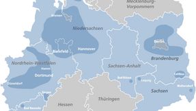 Eine Landkarte mit blauen Markierungen an den Standorten von Bethel. 