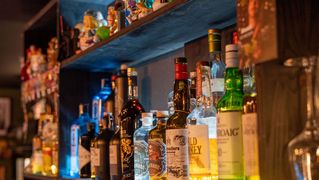 Bar shelf with bottles