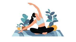 Eine Zeichnung einer Frau die Yoga macht.